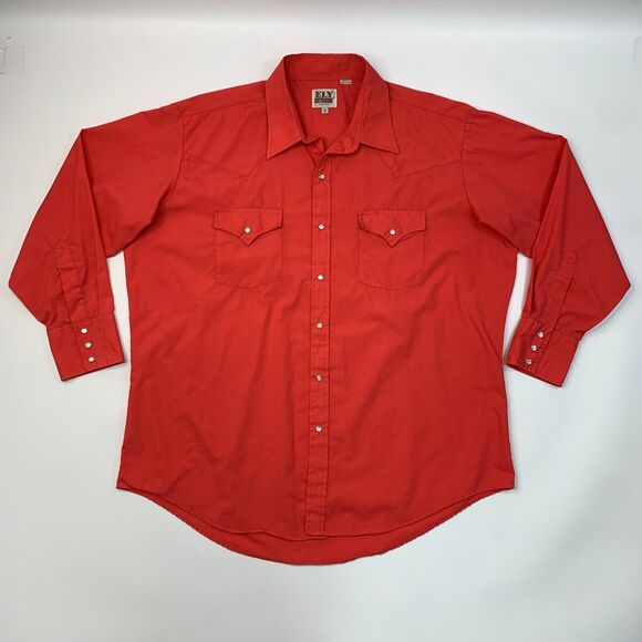 Ely Cattleman Western Shirt Mens 17.5 Watermelon Snap Button Long Sleeve Cowboy - Picture 2 of 11